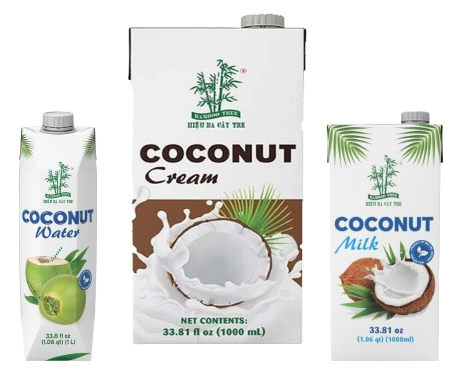 Coconut Water, Cream, Milk   --->